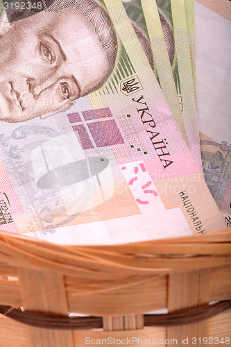 Image of money set in a basket, ukrainian money