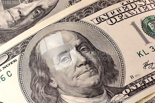 Image of Close up view of american dollar banknote