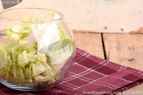 Image of Cabbage chopped in glass bowl
