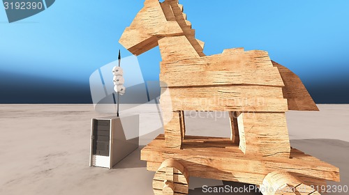 Image of Trojan horse and computer