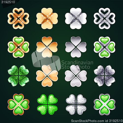 Image of Vector Golden and Silver Four-leaf Clovers