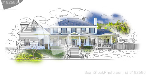 Image of House Drawing and Photo Combination on White