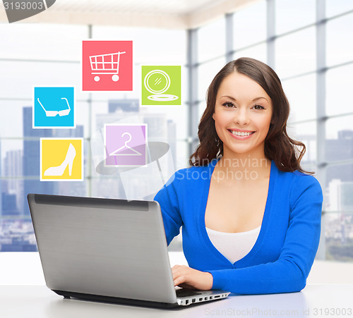 Image of smiling businesswoman or student with laptop