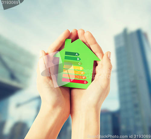 Image of hands holding green paper house