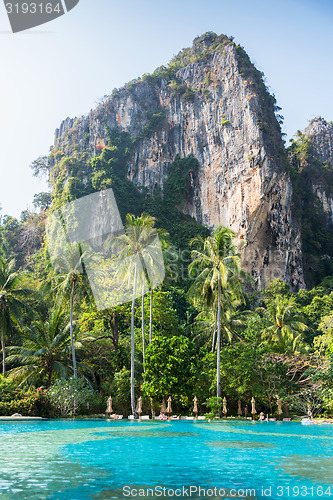 Image of swimming pool at thailand touristic resort beach