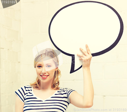 Image of happy teenage girl with blank text bubble