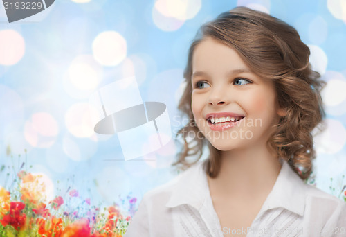 Image of happy girl over summer garden background