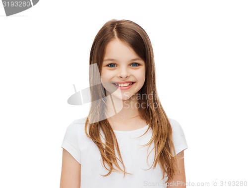 Image of smiling little girl in white blank t-shirt