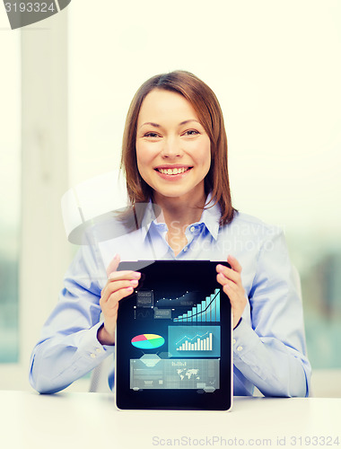 Image of smiling businesswoman with tablet pc computer