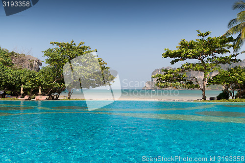 Image of swimming pool at thailand touristic resort beach