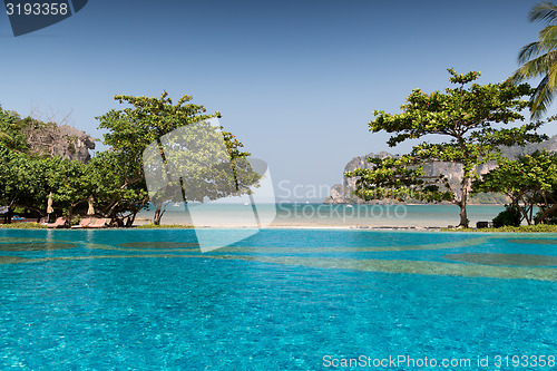 Image of swimming pool at thailand touristic resort beach