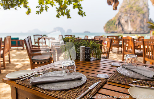 Image of close up of open-air restaurant on beach