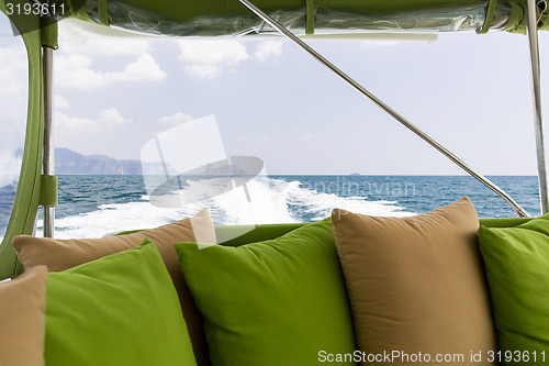 Image of ocean view from board of sailing boat or yacht