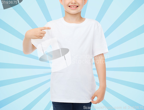 Image of smiling little boy in white blank t-shirt