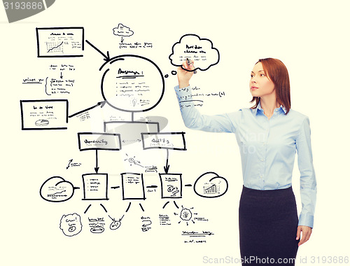 Image of businesswoman drawing plan on virtual screen