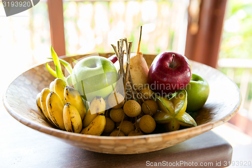 Image of still life with exotic tropical fruits