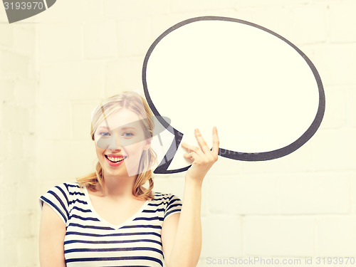 Image of happy teenage girl with blank text bubble