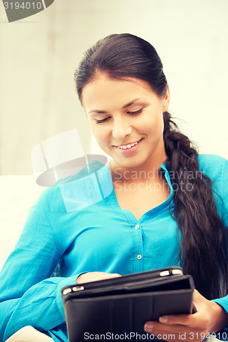 Image of happy woman with tablet pc computer