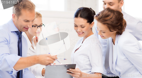 Image of business team discussing something in office