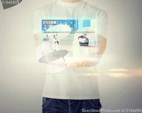 Image of man with virtual screen and news