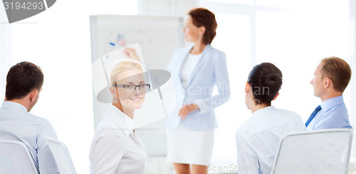 Image of businesswoman on business meeting in office