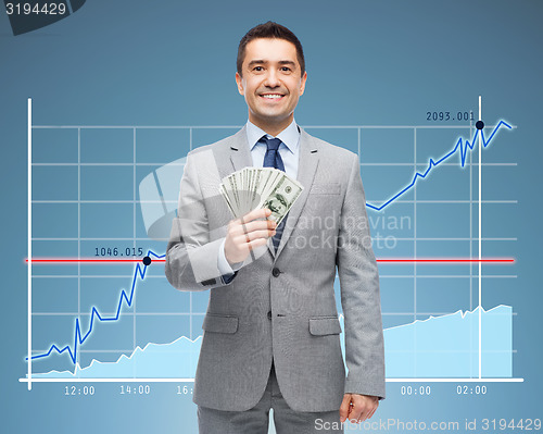 Image of smiling businessman with dollar money