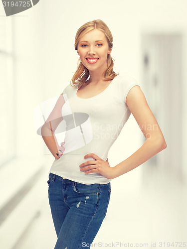 Image of woman in blank white t-shirt