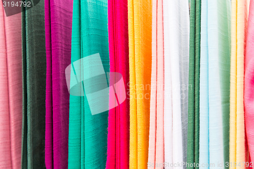 Image of colorful textile at asian street market