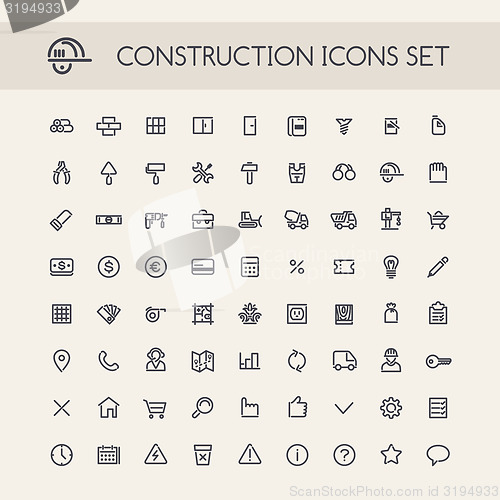 Image of Set of Round Line Construction Icons