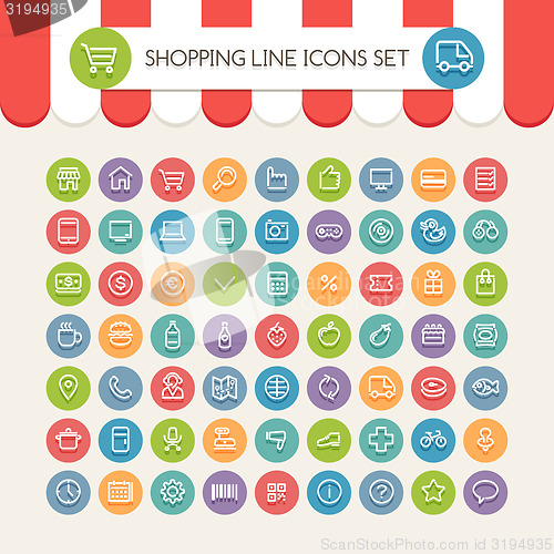 Image of Shopping Line Round Icons Set