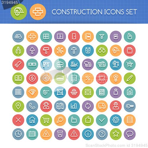 Image of Set of Round Line Construction Icons