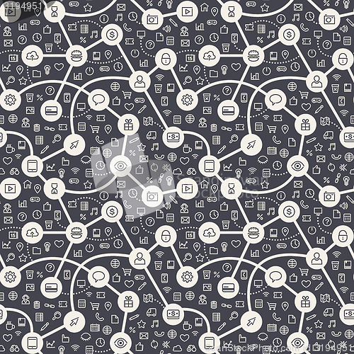 Image of Contrasty Dark Seamless Pattern with Web Icons