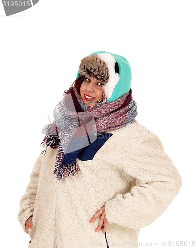 Image of Closeup of warm dressed woman.
