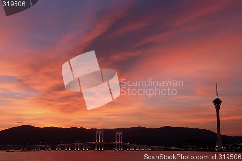 Image of Evening of Macau tower convention and bridges