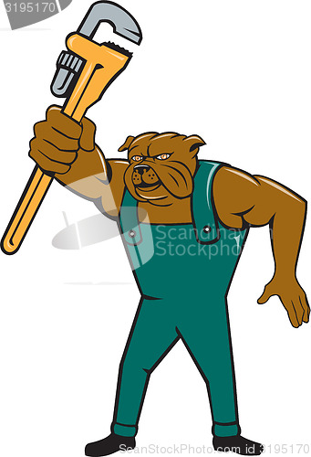 Image of Bulldog Plumber Monkey Wrench Isolated Cartoon