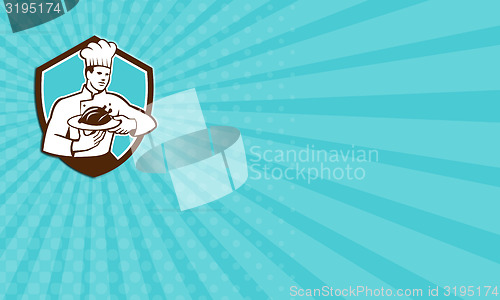 Image of Business card Chef Cook Serving Chicken Platter Shield Retro