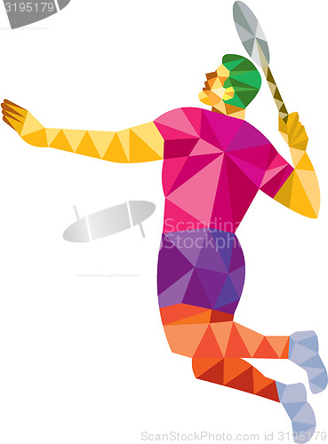 Image of Badminton Player Jump Smash Low Polygon