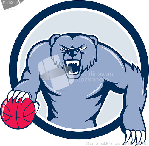 Image of Grizzly Bear Angry Dribbling Basketball Cartoon