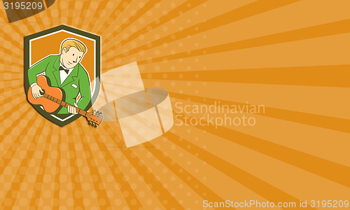 Image of Business card Musician Guitarist Playing Guitar Shield Cartoon