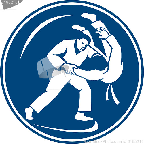 Image of Judo Combatants Throw Circle Icon