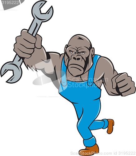 Image of Angry Gorilla Mechanic Spanner Cartoon Isolated