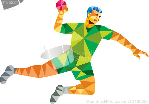 Image of Handball Player Jumping Throwing Ball Low Polygon