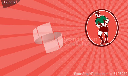 Image of Business card Rugby Player Running Passing Ball Retro