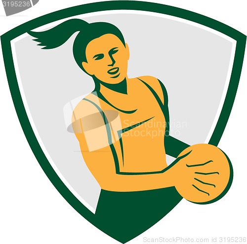 Image of Netball Player Holding Ball Retro