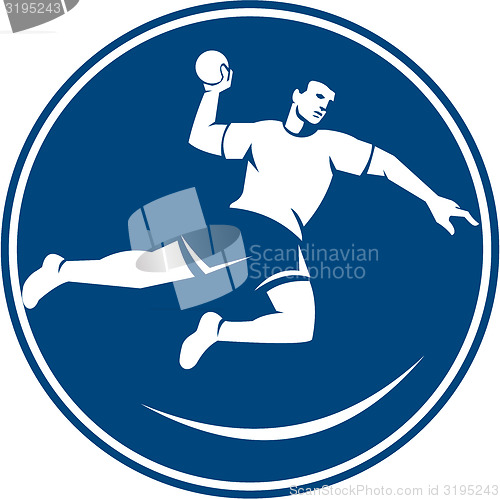 Image of Handball Player Jumping Throwing Ball Icon