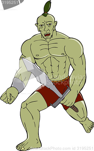 Image of Orc Warrior Wielding Sword Running Cartoon