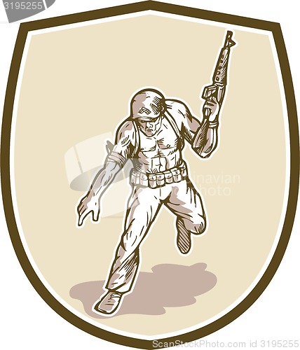 Image of American Soldier Serviceman Armalite Rifle Cartoon