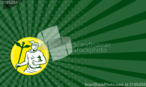 Image of Business card Mercury Holding Caduceus Staff Retro