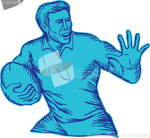 Image of Rugby Player Running Fending Etching
