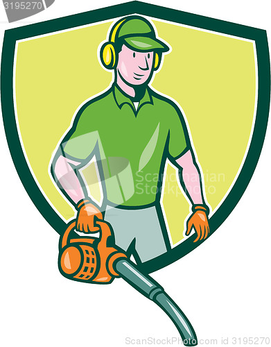 Image of Gardener Landscaper Leaf Blower Crest Cartoon